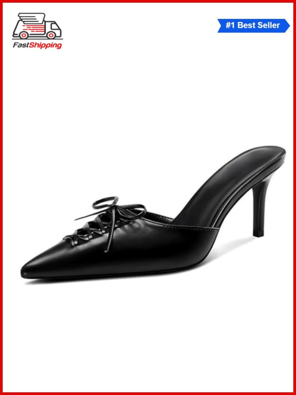 ✨ Pointed Toe Kitten Heel Mules Faux Leather Slip On Dressy Pumps
